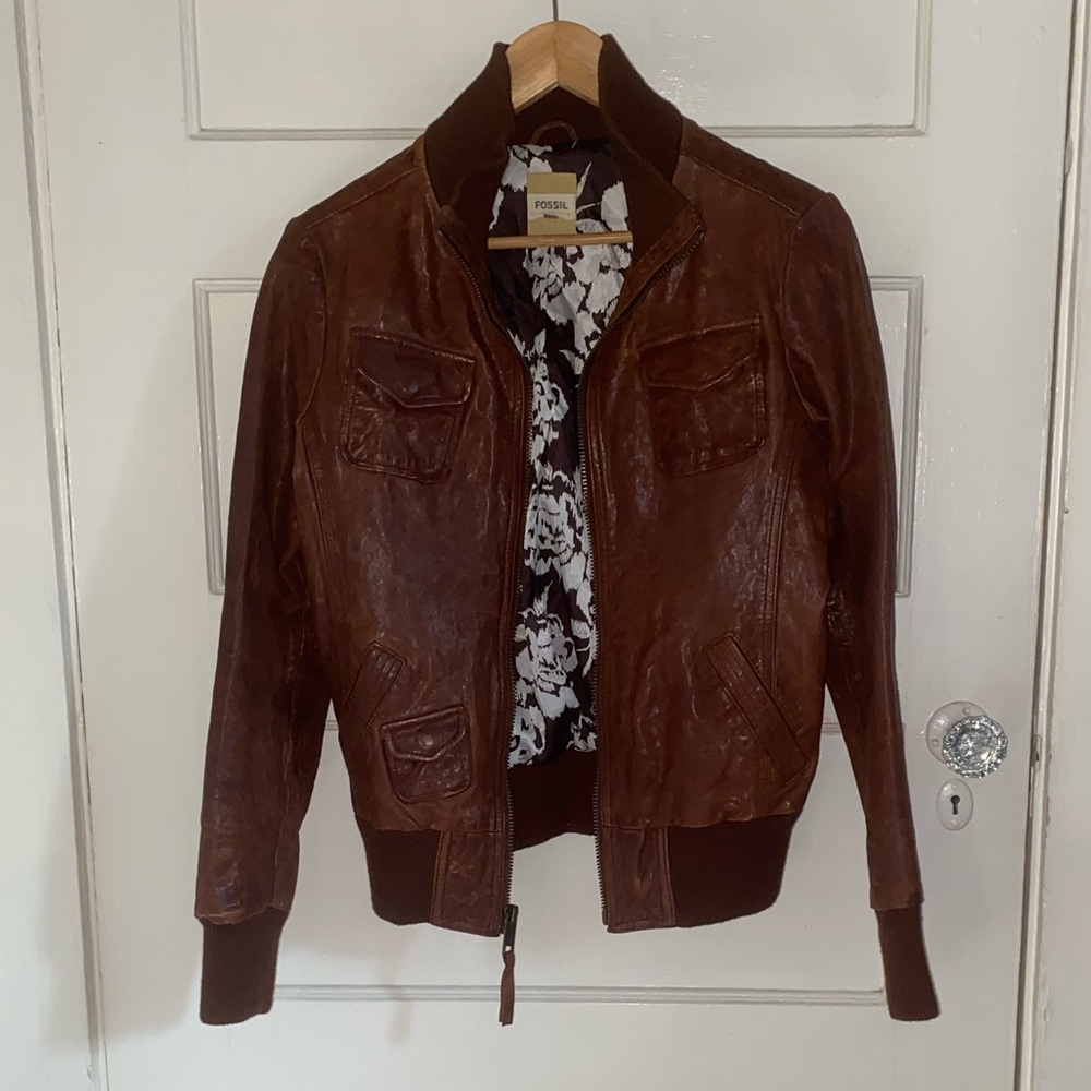 Fossil Genuine Leather Vintage Bomber Jacket